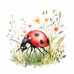Adorable Ladybug Illustration for Kids’ Nature-Themed Decor, generated ai
