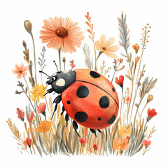 Adorable Ladybug Illustration for Kids’ Nature-Themed Decor, generated ai