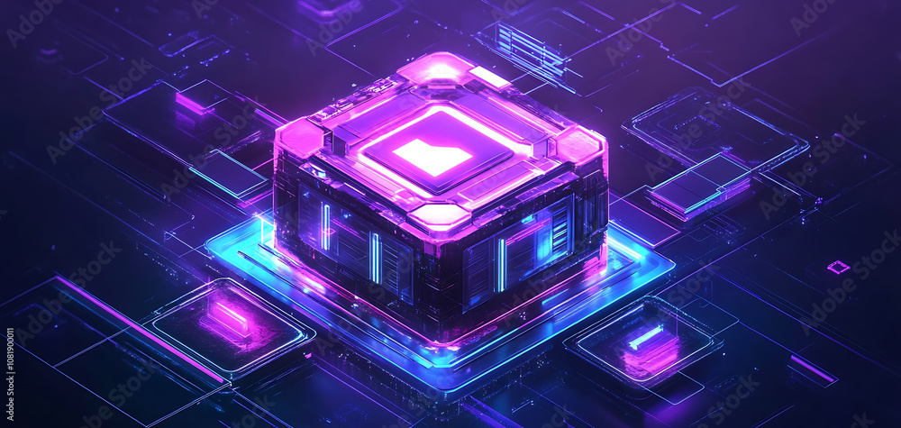 Poster innovative blockchain technology digital block virtual space graphic design futuristic environment a
