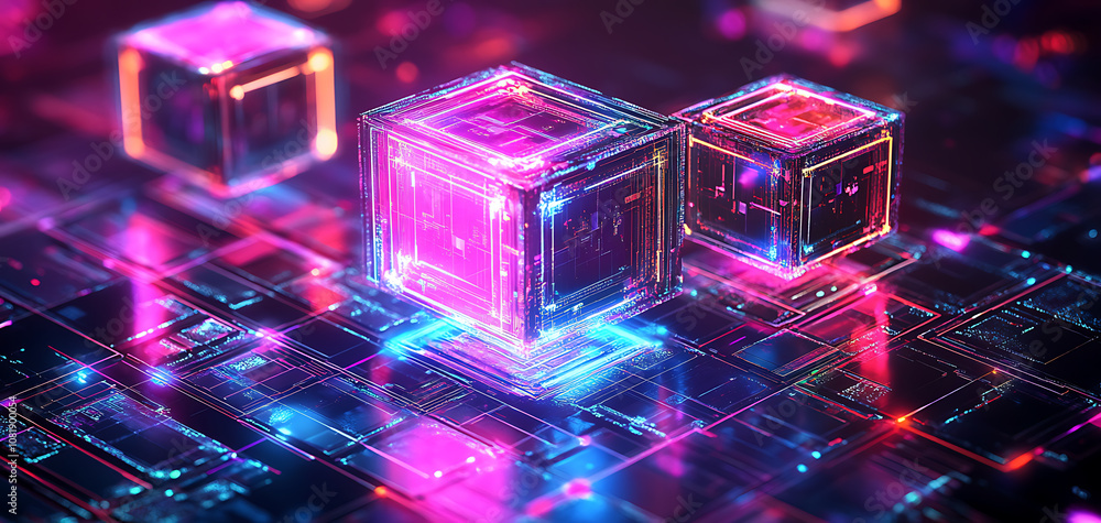 Poster blockchain technology event digital trust virtual environment graphic representation futuristic view