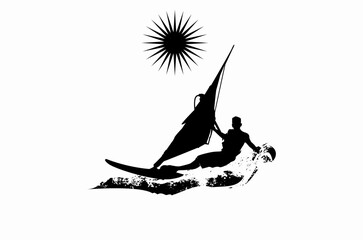 Illustration of a man exercising in the sea, logo design inspiration