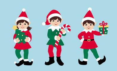 Set of cute retro Christmas elf flat Vector stock illustration.
cute playful Santa Claus helpers.
Merry Xmas design element.
Good for card, banner, flayer, leaflet, poster. 
