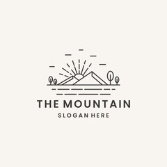 Mountain peak summit logo design. Outdoor hiking adventure icon