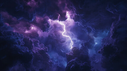 Dramatic lightning strikes illuminate dark, stormy sky filled with swirling clouds, creating captivating and intense atmosphere