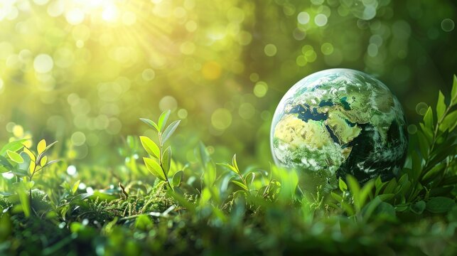 Ecology and environment concept with green planet Earth