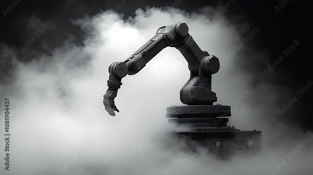 Aufkleber robotic arm emerging from fog in a dark environment, symbolizing innovation and technology in modern