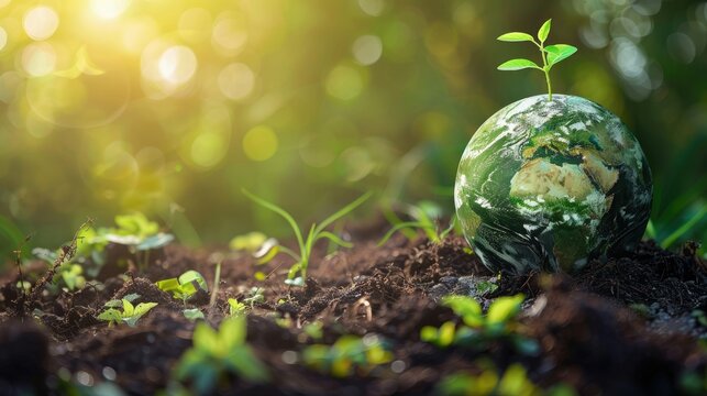 Ecology and environment concept with green planet Earth