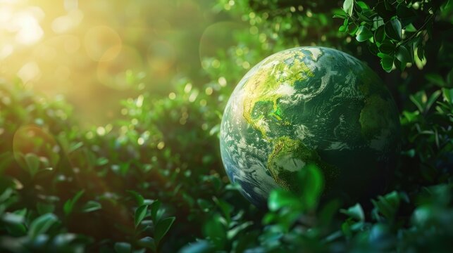 Ecology and environment concept with green planet Earth
