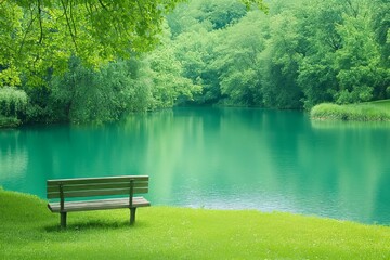 Obraz premium A calm outdoor relaxation scene by a lake. Generative AI