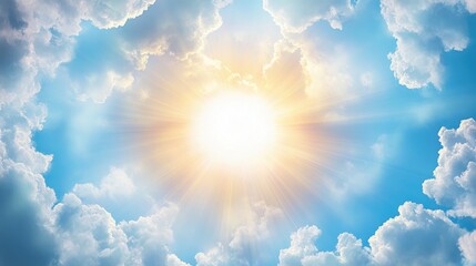 Bright Sunlight Shining Through Soft, Fluffy Clouds in a Wonderful Blue Sky, Creating a Beautiful and Serene Atmosphere for Nature Lovers and Photographers