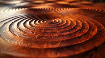 Close-up of a wooden surface with a carved circular pattern.