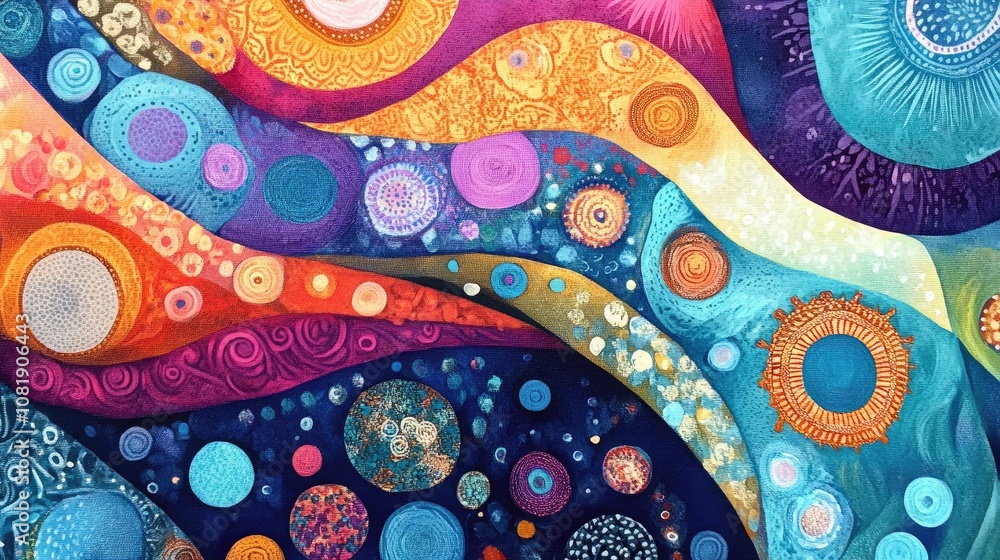 Aufkleber vibrant abstract cosmic artwork with swirling patterns and colorful circular designs representing a 