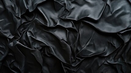 Obraz premium Close-up of luxurious black satin fabric, showcasing intricate folds and textures.