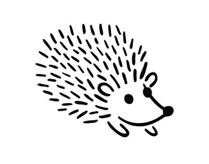 Cartoon doodle hand drawn cute hedgehog. Hand-drawn adorable hedgehog. Forest animals. Outline drawing for children.