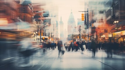 Blurred background of a bustling street scene