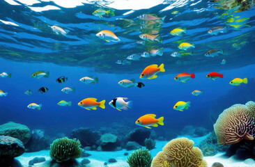 Beautiful underwater world with colorful fish