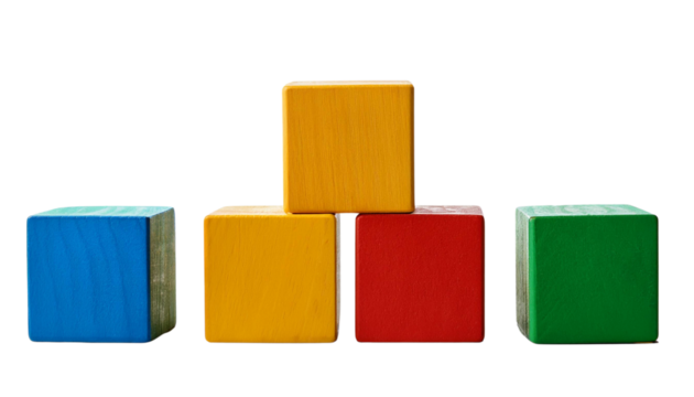 Colorful building blocks stacked in a playful arrangement, perfect for children's creativity and learning.