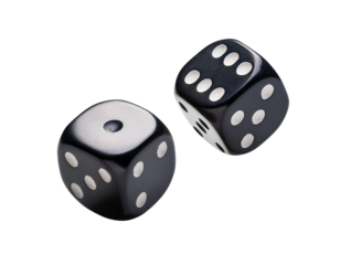 Close-up of black dice showcasing classic design, perfect for board games and gambling activities.