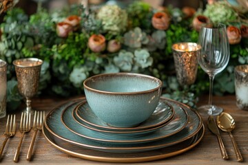 Fototapeta premium Elegant Table Setting with Blue Plates