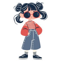 A flat vector illustration in a simple children's style. A cute fashionable girl in a sweatshirt and sunglasses. Vector illustration