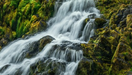 Obraz premium Waterfall over mossy rocks