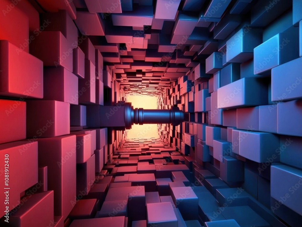 Poster quantum computing of cryptography concept. a vibrant digital tunnel features a central chess piece, 