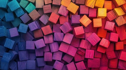 A colorful background made from many small wooden cubes in different colors.