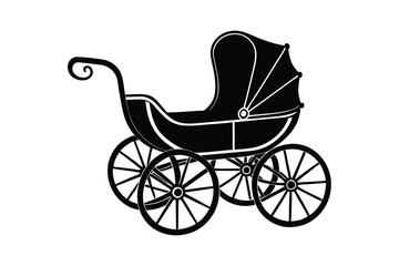 Baby Carriage Silhouette Vector - Minimalist Stroller, Pram Design, Classic Infant Pushcart Clipart