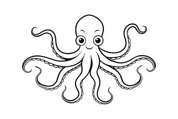 Octopus Line Art Vector - Minimalist Marine Creature Outline, Black & White Nautical Illustration Design