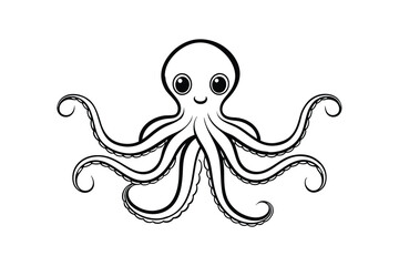 Octopus Line Art Vector - Minimalist Marine Creature Outline, Black & White Nautical Illustration Design