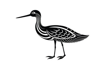 Curlew Bird Silhouette Vector - Wildlife, Nature, Wader, Minimalist, Elegant Black Outline Illustration