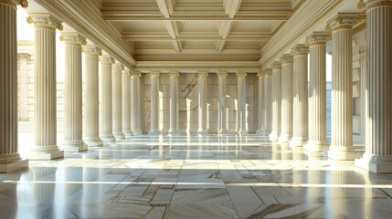 Ancient greek architecture with pillars and a classical interior