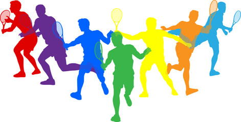 Silhouette Tennis male men players set. Active sports people healthy players fitness silhouettes concept.