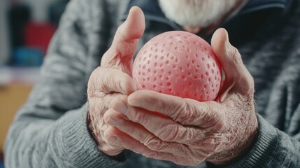 Elderly Man Holding a Textured Rubber Ball