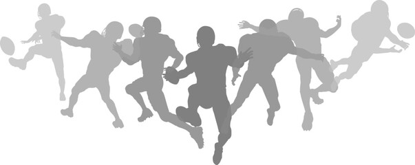 Silhouette American football player set. Active sports people healthy players fitness silhouettes concept.