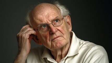 Obraz premium Thoughtful senior man looking up in contemplation