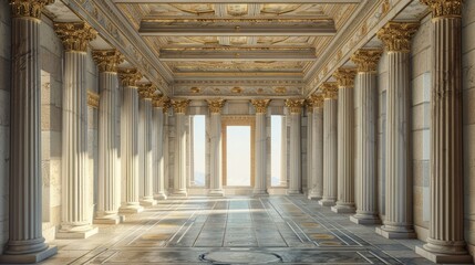 Ancient greek architecture with pillars and a classical interior