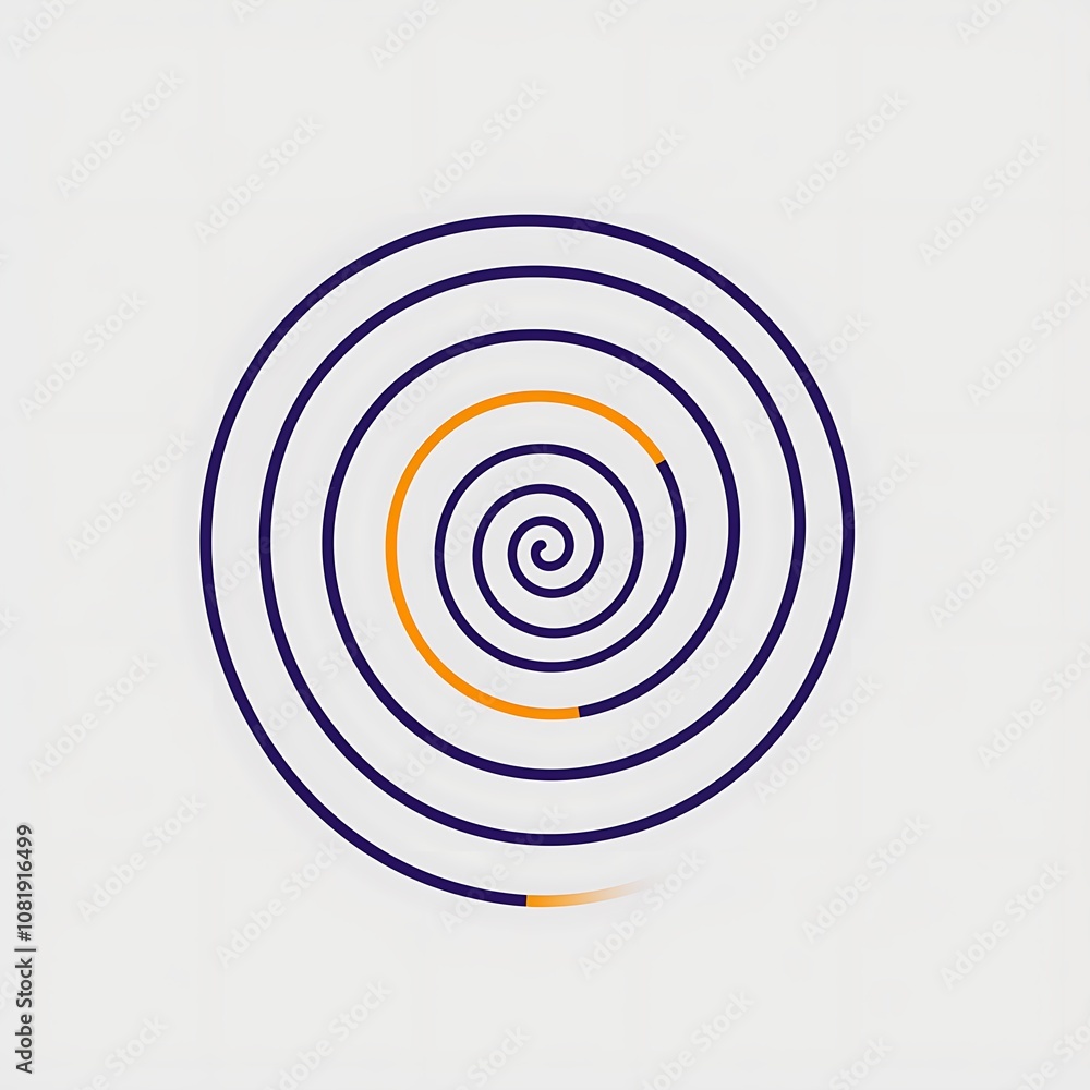 Poster abstract spiral design with minimalist style featuring purple and yellow elements on a light backgro