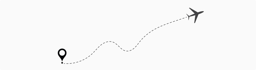 air plane reach in the destination. air plane route. airplane location. destination. reach. landing. dotted line.