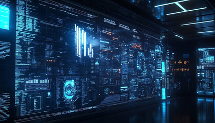 Assessing supply chain security risks tech facility digital display futuristic environment close-up view cybersecurity insights