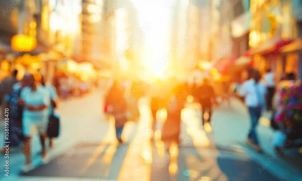 Poster blurred motion crosswalk scene in city with bright sunlight and crowded atmosphere : generative ai
