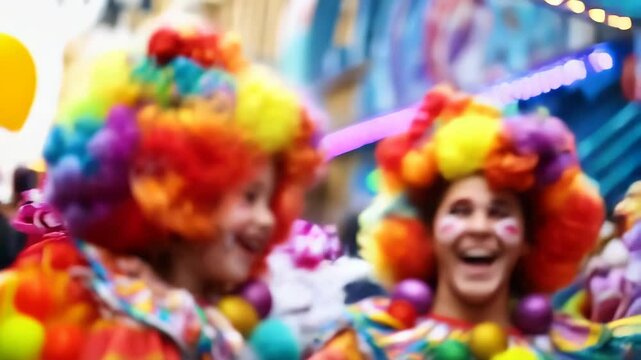 Child dressed as clown in a street carnival performance