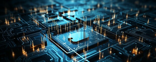 Obraz premium Teachnology and computing banner backgoround representing data and electronics concept. Generative ai