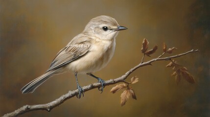 Obraz premium Beautiful Soft-Colored Bird Perched on a Branch with Gentle Background in Warm Tones, Capturing the Essence of Nature and Wildlife Photography