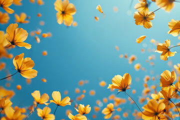 Yellow flowers flying in the blue sky