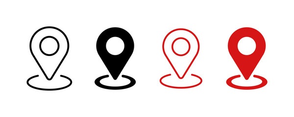 Location pin with circle png, linear style icon. Red map pin location icon line set, transparent background