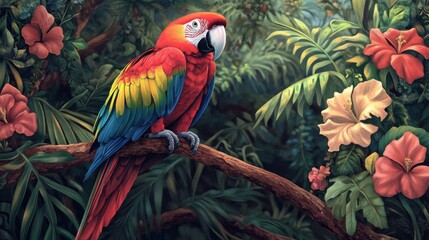 Vibrant Macaw Parrot in Tropical Rainforest