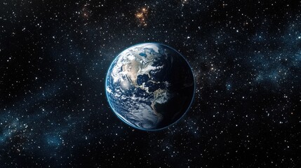 Obraz premium A stunning view of Earth from space, showcasing its vibrant blue oceans and swirling clouds against a starry backdrop.