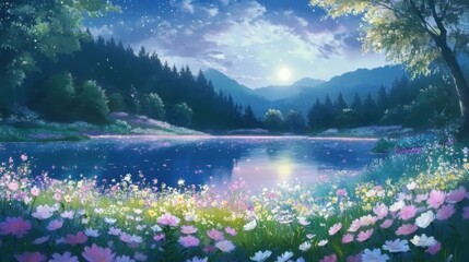 Moonlit Enchantment: A Tranquil Anime Landscape