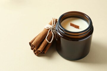 Beautiful aromatic candle on the table